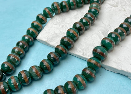 10x14 mm DZI Tibetan Agate Faceted Drum Shape Dark Green Color Eye Agate Gemstone Mala Antique Boho Beads 15 Inches #4610