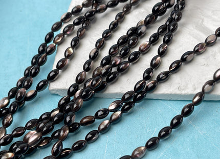 3x5mm 4x7mm 5x8mm Rice/Barrel Shape Natural Mother of Pearl Gemstone Beads Black Brown MOP Beads 15.5 Inches #4643