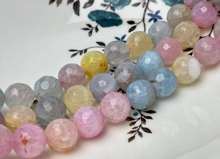14 mm Faceted Round Agate Gemstone Beads Heat Treated Morganite Pink Blue Yellow Color Natural Gemstone Agate 15.5 Inches Strand #4616