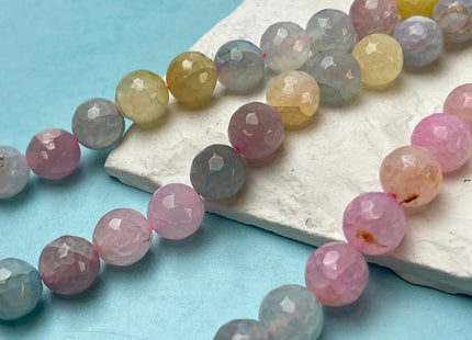 14 mm Faceted Round Agate Gemstone Beads Heat Treated Morganite Pink Blue Yellow Color Natural Gemstone Agate 15.5 Inches Strand #4616
