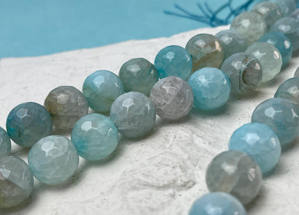 14 mm Faceted Round Agate Gemstone Beads Heat Treated Multi Aqua Blue Color Natural Gemstone Agate 15.5 Inches Strand #4618