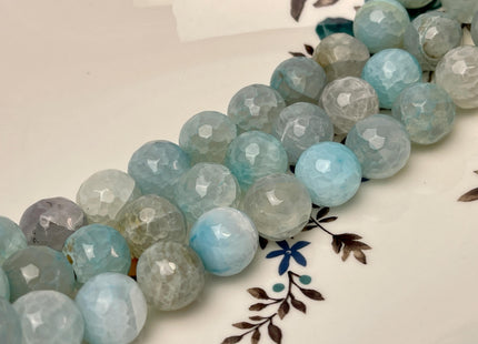 14 mm Faceted Round Agate Gemstone Beads Heat Treated Multi Aqua Blue Color Natural Gemstone Agate 15.5 Inches Strand #4618