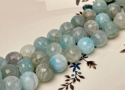 14 mm Faceted Round Agate Gemstone Beads Heat Treated Multi Aqua Blue Color Natural Gemstone Agate 15.5 Inches Strand #4618