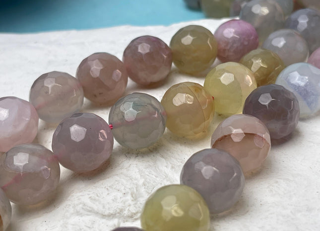 16 mm Faceted Round Agate Gemstone Beads Heat Treated Gray Morganite Blue Yellow Pink Color Natural Gemstone Agate 15.5 Inches Strand #4619