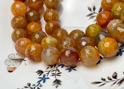 16 mm Faceted Round Agate Gemstone Beads Heat Treated Mixed Dark Orange Color Natural Gemstone Agate 15.5 Inches Strand #4620
