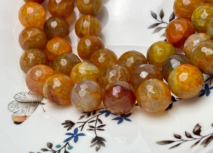 16 mm Faceted Round Agate Gemstone Beads Heat Treated Mixed Dark Orange Color Natural Gemstone Agate 15.5 Inches Strand #4620