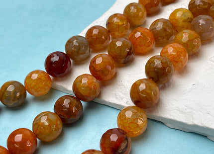 16 mm Faceted Round Agate Gemstone Beads Heat Treated Mixed Dark Orange Color Natural Gemstone Agate 15.5 Inches Strand #4620