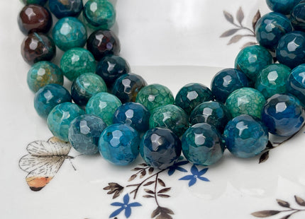 14 mm Faceted Round Agate Gemstone Beads Heat Treated Mixed Green and Blue Color Natural Gemstone Agate 15.5 Inches Strand #4621