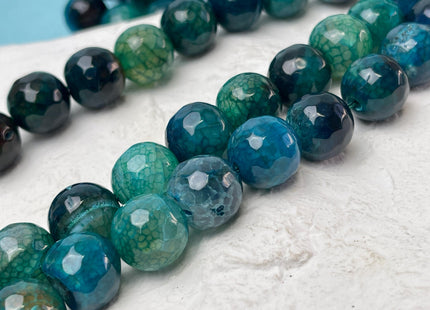14 mm Faceted Round Agate Gemstone Beads Heat Treated Mixed Green and Blue Color Natural Gemstone Agate 15.5 Inches Strand #4621