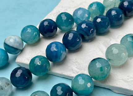 16 mm Faceted Round Agate Gemstone Beads Heat Treated Mixed Aqua Blue Color Natural Gemstone Agate 15.5 Inches Strand #4622
