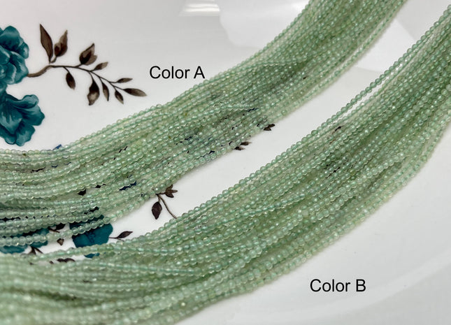 2 mm Faceted Round Tiny Green Prehnite Gemstone Beads Genuine 13 Inches Strand #4646