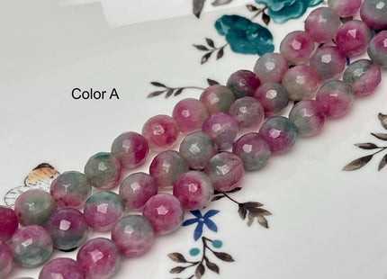 9-10 mm Faceted Round Fire Agate Gemstone Beads Heat Treated Mixed Pink Purple Green Color Agate 15.5 Inches Strand #4623