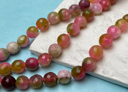 9-10 mm Faceted Round Fire Agate Gemstone Beads Heat Treated Mixed Pink Purple Green Color Agate 15.5 Inches Strand #4623