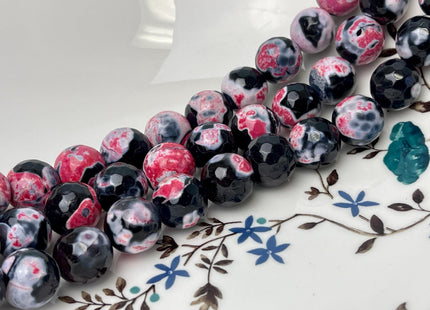 14 mm Faceted Round Agate Gemstone Beads Heat Treated Multi Black White and Pink Color Natural Gemstone Agate 15.5 Inches Strand #4624