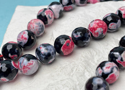 14 mm Faceted Round Agate Gemstone Beads Heat Treated Multi Black White and Pink Color Natural Gemstone Agate 15.5 Inches Strand #4624