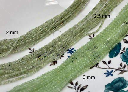 2mm 3mm Faceted Round Tiny Green Prehnite Gemstone Beads Genuine 13 Inches Strand #4647