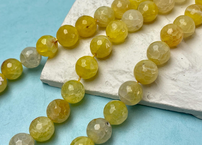 10 mm 12 mm Faceted Round Agate Gemstone Beads Heat Treated Mixed Yellow Color Natural Gemstone Agate 15.5 Inches Strand #4625