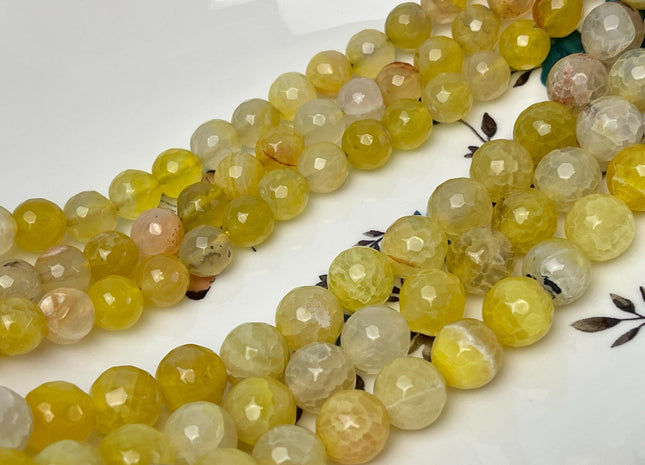 10 mm 12 mm Faceted Round Agate Gemstone Beads Heat Treated Mixed Yellow Color Natural Gemstone Agate 15.5 Inches Strand #4625