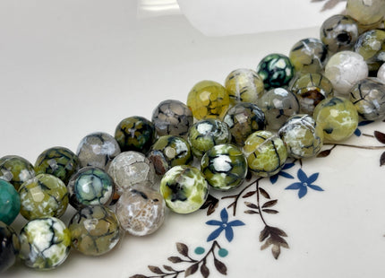 12 mm 14 mm Faceted Round Agate Gemstone Beads Heat Treated Mixed Green Gray White Color Natural Gemstone Agate 15.5 Inches Strand #4627