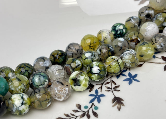12 mm 14 mm Faceted Round Agate Gemstone Beads Heat Treated Mixed Green Gray White Color Natural Gemstone Agate 15.5 Inches Strand #4627