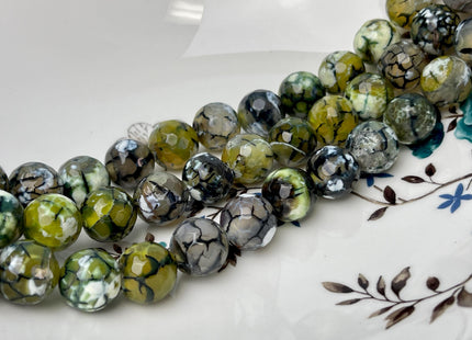 12 mm 14 mm Faceted Round Agate Gemstone Beads Heat Treated Mixed Green Gray White Color Natural Gemstone Agate 15.5 Inches Strand #4627