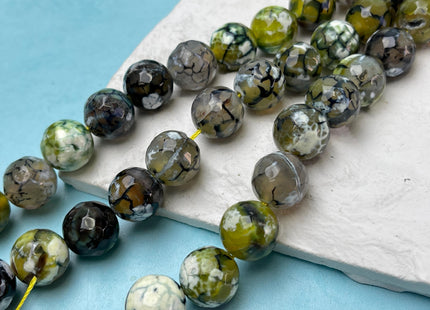 12 mm 14 mm Faceted Round Agate Gemstone Beads Heat Treated Mixed Green Gray White Color Natural Gemstone Agate 15.5 Inches Strand #4627