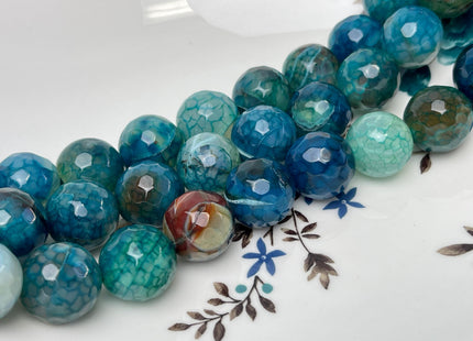 14 mm 16 mm Faceted Round Agate Gemstone Beads Heat Treated Multi Brown Blue Green Color Natural Gemstone Agate 15.5 Inches Strand #4628