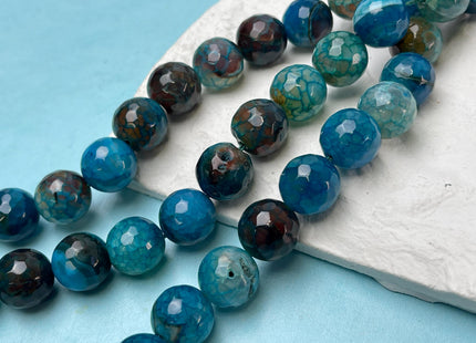14 mm 16 mm Faceted Round Agate Gemstone Beads Heat Treated Multi Brown Blue Green Color Natural Gemstone Agate 15.5 Inches Strand #4628