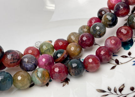 14 mm Faceted Round Agate Gemstone Beads Heat Treated Multi Brown Red and Green Color Natural Gemstone Agate 15.5 Inches Strand #4629