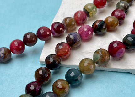 14 mm Faceted Round Agate Gemstone Beads Heat Treated Multi Brown Red and Green Color Natural Gemstone Agate 15.5 Inches Strand #4629