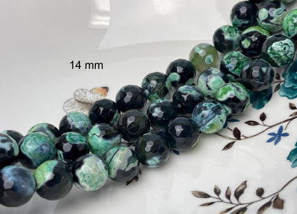 12 mm 14 mm Faceted Round Agate Gemstone Beads Heat Treated Green and Black Color Natural Gemstone Agate 15.5 Inches Strand #4636