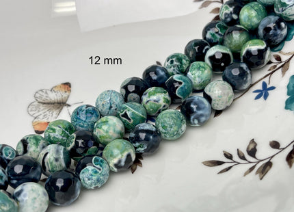 12 mm 14 mm Faceted Round Agate Gemstone Beads Heat Treated Green and Black Color Natural Gemstone Agate 15.5 Inches Strand #4636