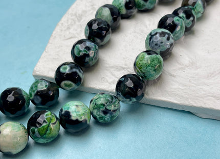 12 mm 14 mm Faceted Round Agate Gemstone Beads Heat Treated Green and Black Color Natural Gemstone Agate 15.5 Inches Strand #4636