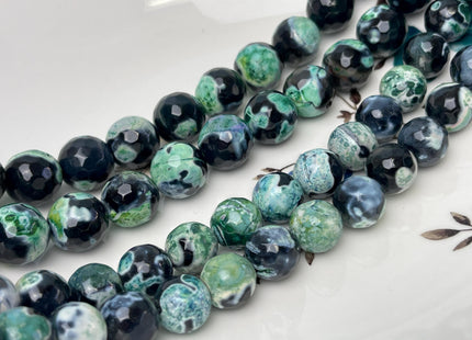 12 mm 14 mm Faceted Round Agate Gemstone Beads Heat Treated Green and Black Color Natural Gemstone Agate 15.5 Inches Strand #4636