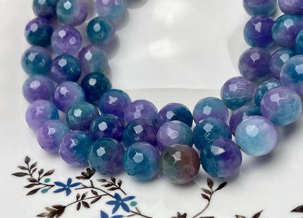 14 mm Faceted Round Agate Gemstone Beads Heat Treated Multi Purple and Blue Color Natural Gemstone Agate 15.5 Inches Strand #4638