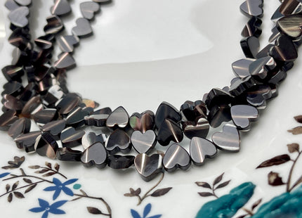 8 mm Heart Shape Natural Mother of Pearl Gemstone Beads Genuine Black Color MOP Gemstones Loose Beads 15.5 Inches Strand #4640