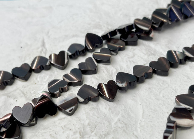 8 mm Heart Shape Natural Mother of Pearl Gemstone Beads Genuine Black Color MOP Gemstones Loose Beads 15.5 Inches Strand #4640