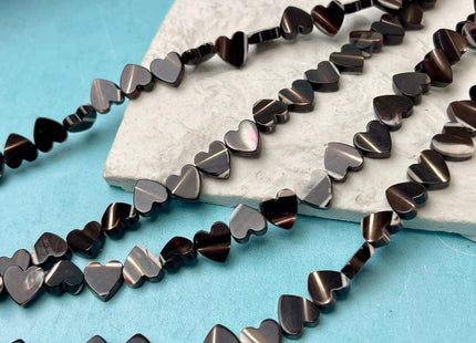 8 mm Heart Shape Natural Mother of Pearl Gemstone Beads Genuine Black Color MOP Gemstones Loose Beads 15.5 Inches Strand #4640