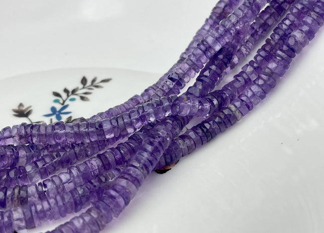 6 mm 7 mm All Natural Purple Amethyst Faceted Rondelle Heishi Beads Top Quality Gemstone Loose Beads 4 Inches #4656