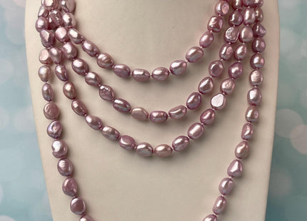 8x10mm 40/54 Or 64 Inches Hand Knotted Lavender Purple Color Rice Nugget Freshwater Pearl Long Necklaces #P2876