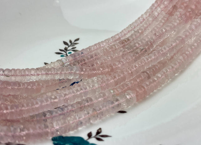 6 mm 7 mm 8 mm All Natural Pink Rose Quartz Faceted Rondelle Heishi Beads Top Quality Gemstone Loose Beads 4 Inches #4658