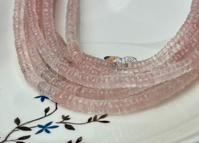 6 mm 7 mm 8 mm All Natural Pink Rose Quartz Faceted Rondelle Heishi Beads Top Quality Gemstone Loose Beads 4 Inches #4658