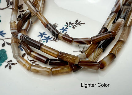 6x16 mm Tube Shape Coffee Wave Line Agate Gemstone Beads Coffee Color Agate Gemstone Beads. #2605