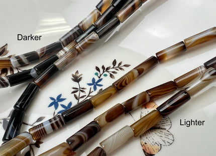 6x16 mm Tube Shape Coffee Wave Line Agate Gemstone Beads Coffee Color Agate Gemstone Beads. #2605