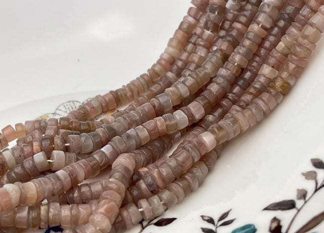 4-6 mm All Natural Smooth Heishi Multi Color Moonstone Bead Genuine Natural Peach Coffee Moonstone 16 Inches #4665