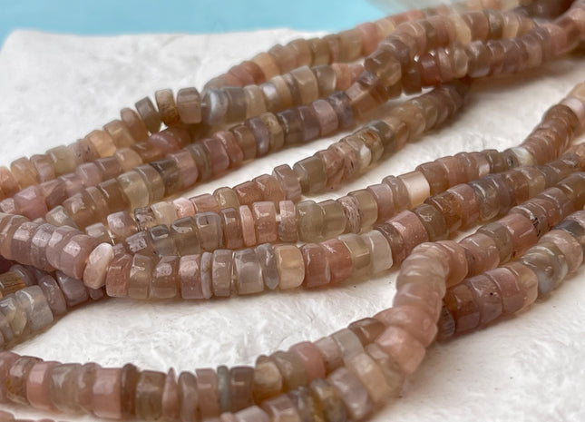 4-6 mm All Natural Smooth Heishi Multi Color Moonstone Bead Genuine Natural Peach Coffee Moonstone 16 Inches #4665