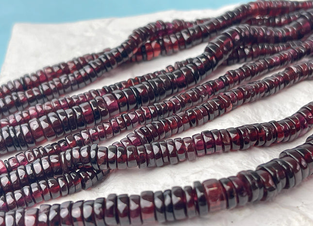 4-7 mm Natural Red Garnet Smooth Heishi Tyre Gemstone Beads 16 Inches Strand #4666