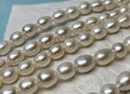 8.5-9x10-12 mm AAA Large Hole Half Strand Natural White Freshwater Rice Oval Pearl Beads High Luster Genuine Freshwater Pearls #P2880