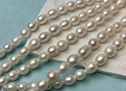 8.5-9x10-12 mm AAA Large Hole Half Strand Natural White Freshwater Rice Oval Pearl Beads High Luster Genuine Freshwater Pearls #P2880