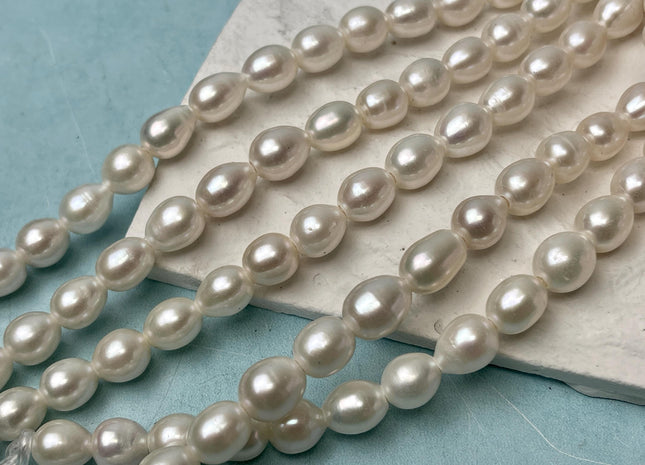 8.5-9x10-12 mm AAA Large Hole Half Strand Natural White Freshwater Rice Oval Pearl Beads High Luster Genuine Freshwater Pearls #P2880